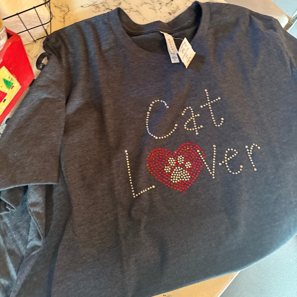 Cat Lover T-Shirt - Gray and Red women's cotton tee shirt size XL NEW NWT